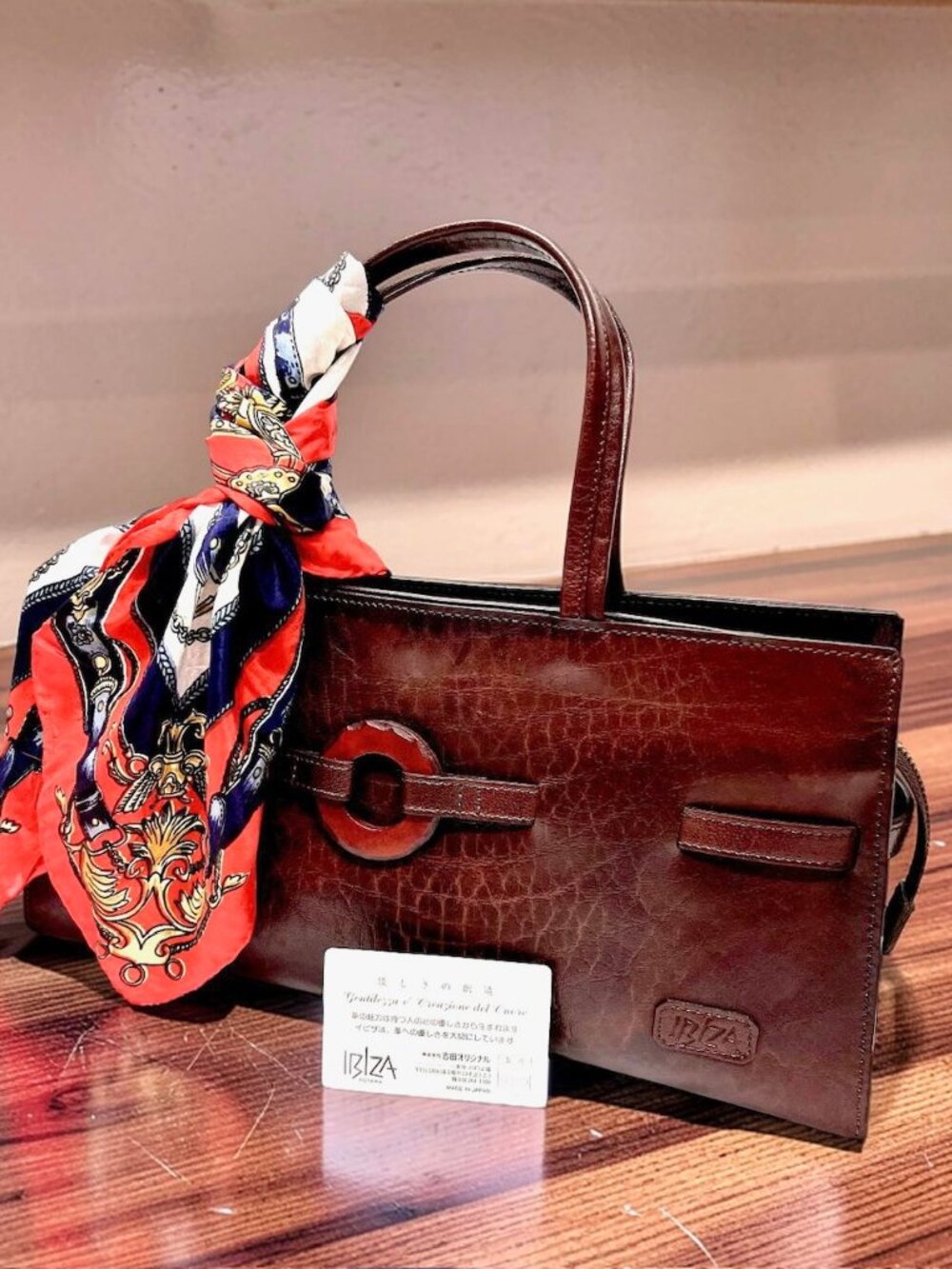 New-Classic  IBIZA Aoyama  Choco Brown Leather Hand Shoulder Bag + Silk Scarf (8 - Picture 3 of 16